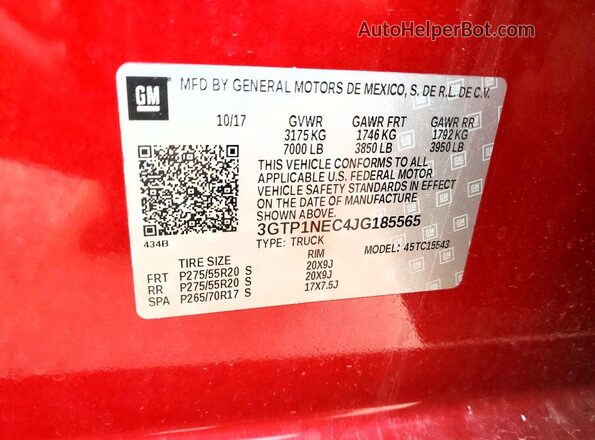 3GTP1NEC4JG185565 2018 GMC SIERRA Бордовый 