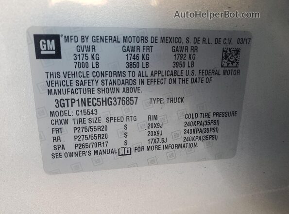 3GTP1NEC5HG376857 2017 GMC SIERRA Silver ძრავის განყოფილების ხედი
