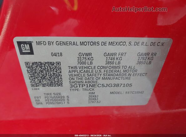 3GTP1NEC5JG387105 2018 GMC SIERRA Красный Вид подкапотного пространства