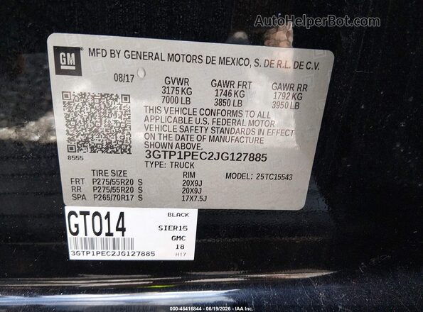 3GTP1PEC2JG127885 2018 GMC SIERRA Black Widok komory silnika