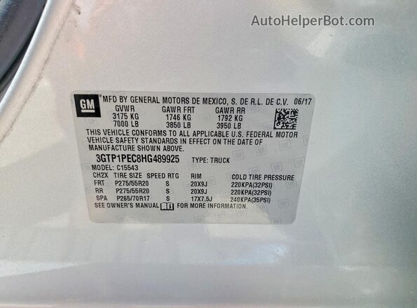 3GTP1PEC8HG489925 2017 GMC SIERRA Silver ძრავის განყოფილების ხედი