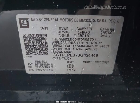 3GTP1PEJ7JG434449 2018 GMC SIERRA Black ძრავის განყოფილების ხედი