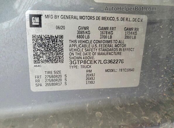 3GTP8CEK7LG362278 2020 GMC SIERRA Gray 