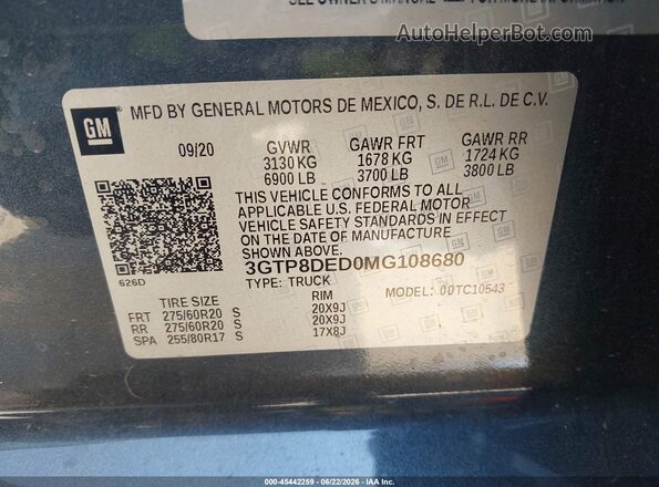 3GTP8DED0MG108680 2021 GMC SIERRA Серый Вид подкапотного пространства
