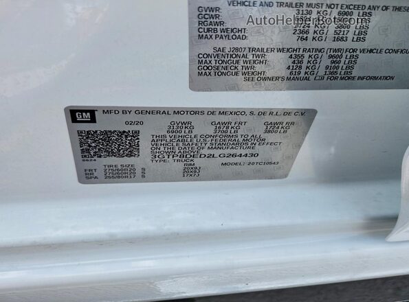 3GTP8DED2LG264430 2020 GMC SIERRA White Շարժիչի բաժամունքի տեսք