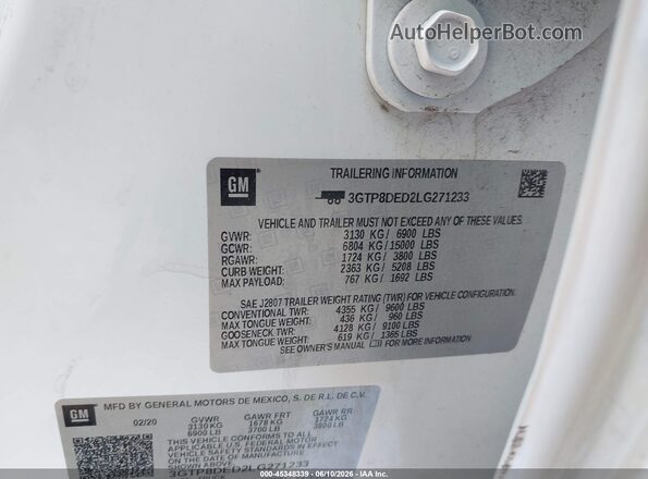 3GTP8DED2LG271233 2020 GMC SIERRA White Vista del compartimento del motor