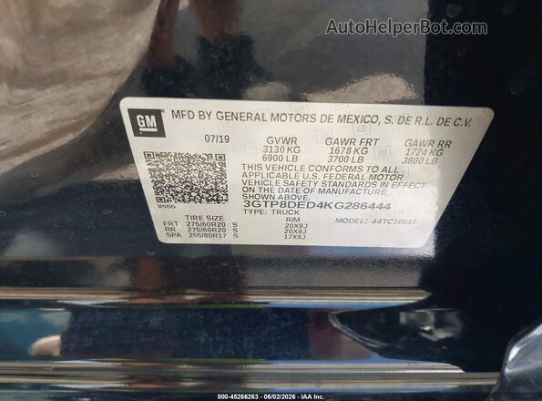 3GTP8DED4KG286444 2019 GMC SIERRA Black Engine compartment view