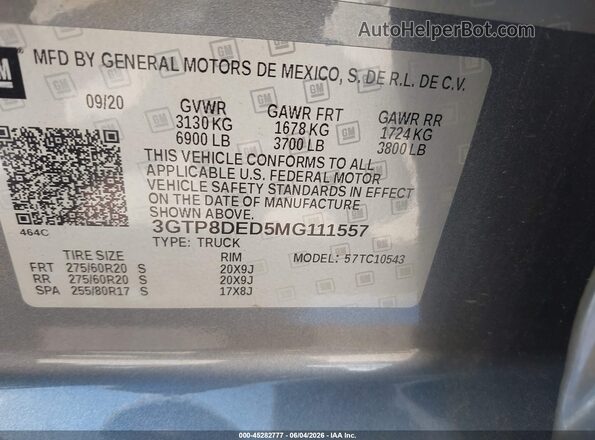 3GTP8DED5MG111557 2021 GMC SIERRA Silver Widok komory silnika