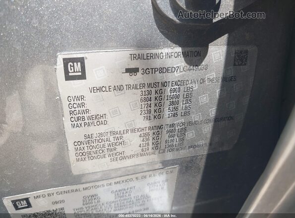 3GTP8DED7LG449038 2020 GMC SIERRA Gray Շարժիչի բաժամունքի տեսք