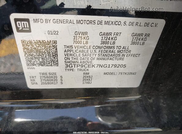 3GTP9CEK7NG179205 2022 GMC SIERRA Black Вид підкапотного простору