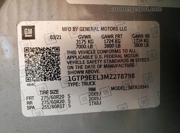 3GTP9EEDXMG454173 2021 GMC SIERRA Silver Շարժիչի բաժամունքի տեսք