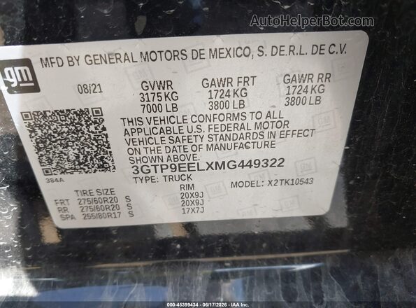 3GTP9EELXMG449322 2021 GMC SIERRA Black Вид підкапотного простору