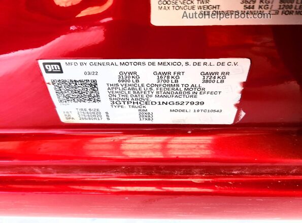 3GTPHCED1NG527939 2022 GMC SIERRA Maroon 