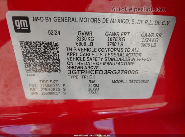 3GTPHCED3RG279005 2024 GMC SIERRA Красный Вид подкапотного пространства