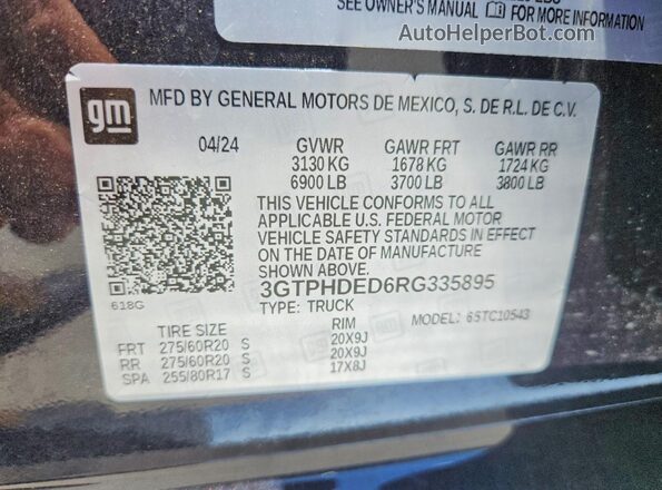 3GTPHDED6RG335895 2024 GMC SIERRA Black Engine compartment view