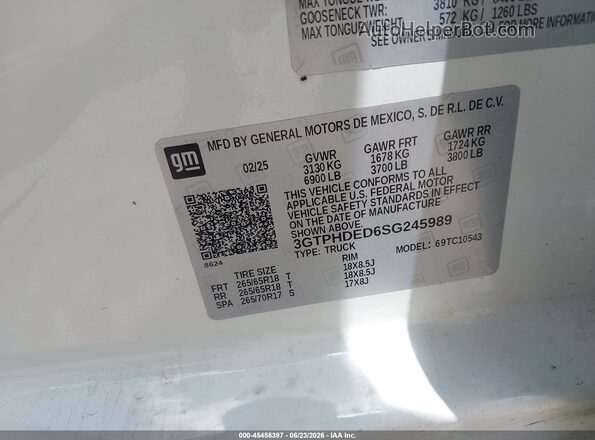 3GTPHDED6SG245989 2025 GMC SIERRA White Շարժիչի բաժամունքի տեսք