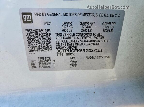 3GTPUCEK5RG328151 2024 GMC SIERRA White Вид підкапотного простору