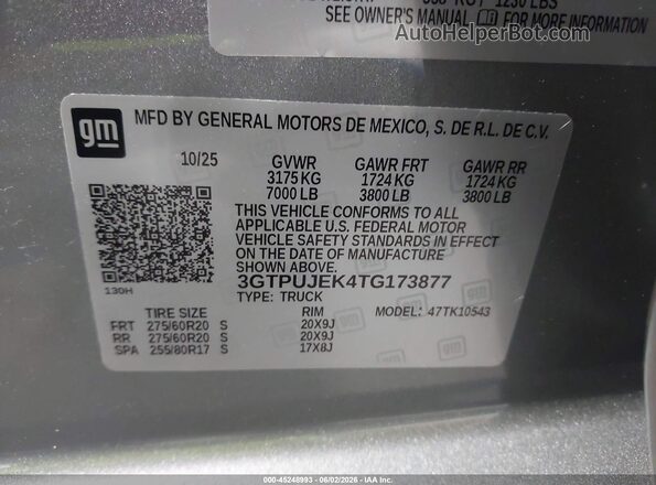 3GTPUJEK4TG173877 2026 GMC SIERRA Gray Շարժիչի բաժամունքի տեսք