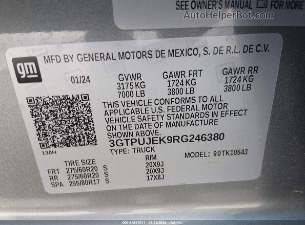 3GTPUJEK9RG246380 2024 GMC SIERRA Gray Widok komory silnika