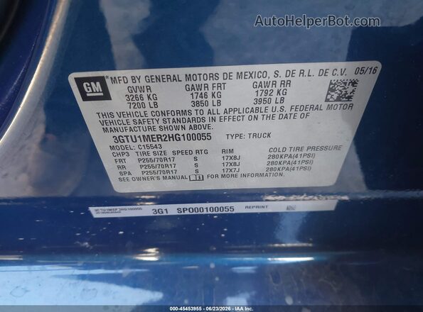 3GTU1MER2HG100055 2017 GMC SIERRA 1500 SLE CREW Dark Blue Շարժիչի բաժամունքի տեսք