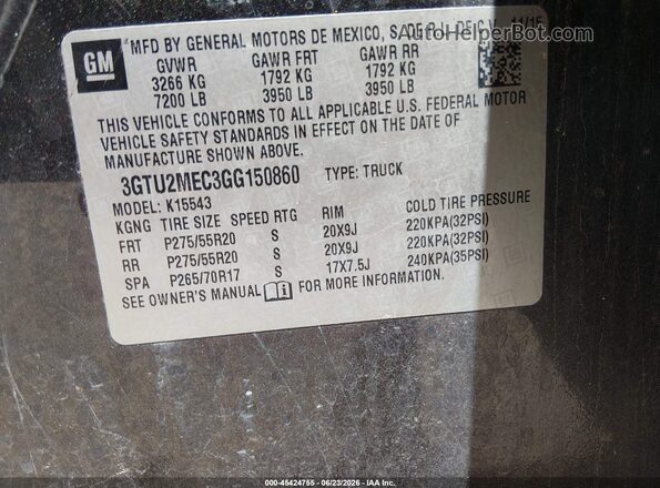 3GTU2MEC3GG150860 2016 GMC SIERRA Gray Engine compartment view