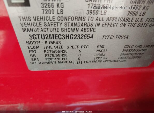 3GTU2MEC3HG232654 2017 GMC SIERRA Красный Вид подкапотного пространства