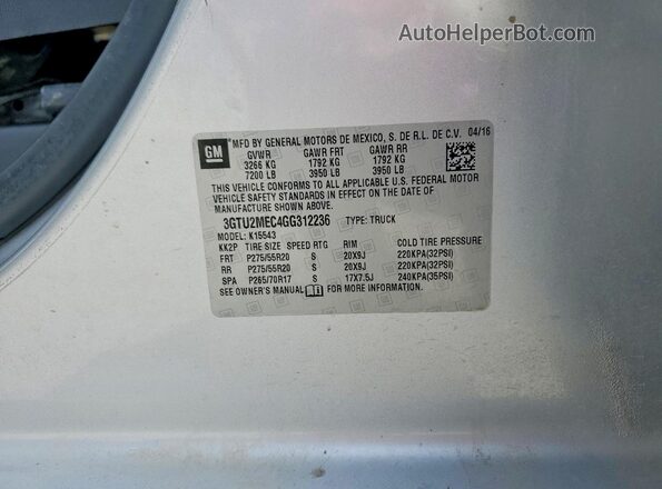 3GTU2MEC4GG312236 2016 GMC SIERRA Silver 