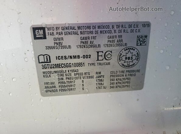 3GTU2MEC5GG100851 2016 GMC SIERRA White 