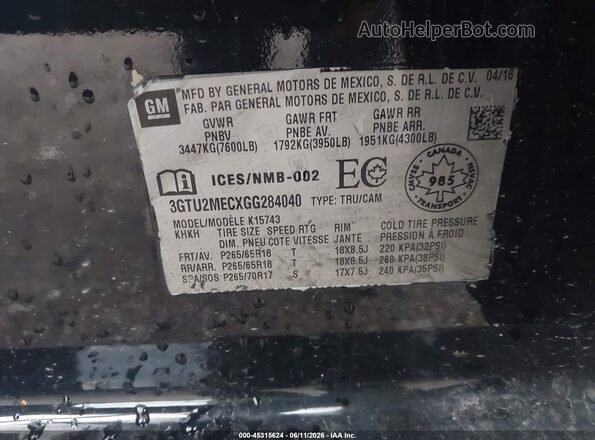 3GTU2MECXGG284040 2016 GMC SIERRA Black 