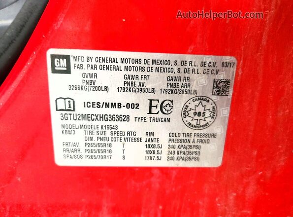 3GTU2MECXHG363628 2017 GMC SIERRA Красный 