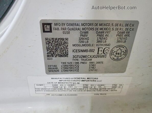 3GTU2MECXJG295093 2018 GMC SIERRA White 