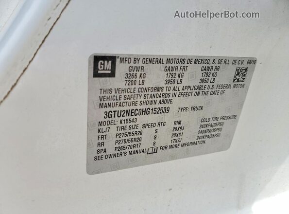 3GTU2NEC0HG152539 2017 GMC SIERRA White 
