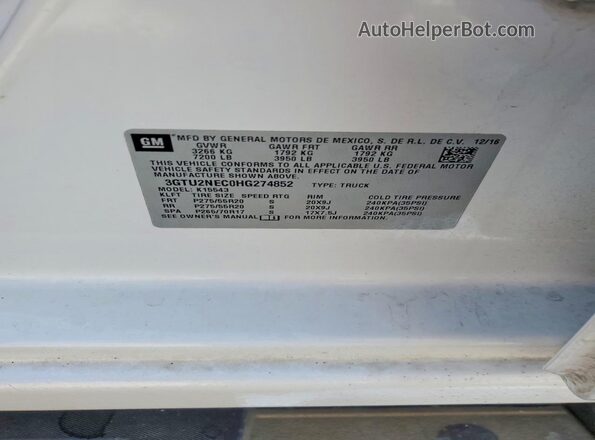 3GTU2NEC0HG274852 2017 GMC SIERRA White Вид підкапотного простору