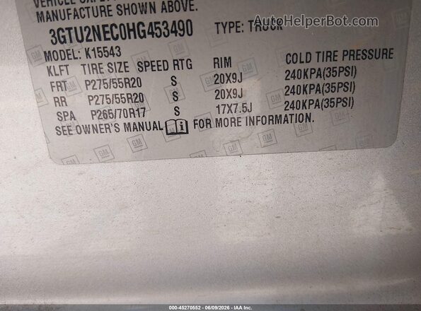 3GTU2NEC0HG453490 2017 GMC SIERRA Silver ძრავის განყოფილების ხედი