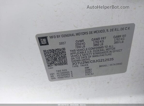 3GTU2NEC0JG212535 2018 GMC SIERRA Белый 
