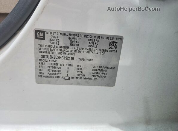 3GTU2NEC2HG192119 2017 GMC SIERRA White Engine compartment view