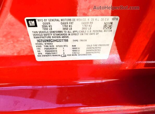3GTU2NEC2HG227788 2017 GMC SIERRA Red Вид підкапотного простору