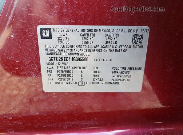 3GTU2NEC4HG395500 2017 GMC SIERRA Maroon 