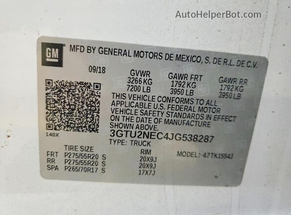 3GTU2NEC4JG538287 2018 GMC SIERRA Белый Вид подкапотного пространства