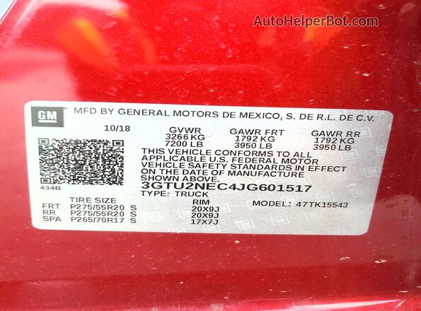 3GTU2NEC4JG601517 2018 GMC SIERRA Red 