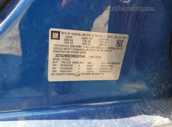 3GTU2NEC5HG397644 2017 GMC SIERRA Blue Widok komory silnika
