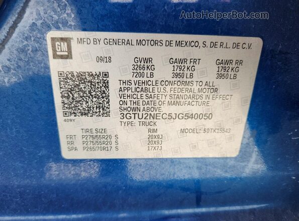 3GTU2NEC5JG540050 2018 GMC SIERRA Blue 