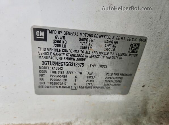 3GTU2NEC7GG312575 2016 GMC SIERRA White Vista del compartimento del motor