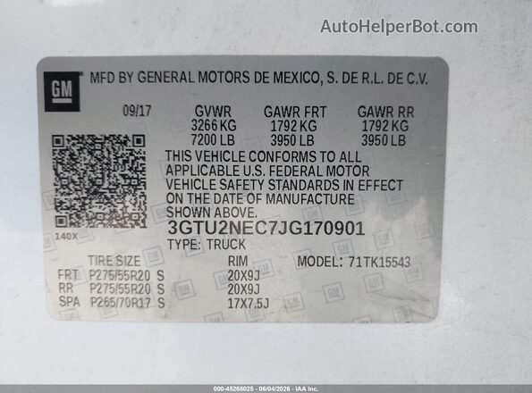 3GTU2NEC7JG170901 2018 GMC SIERRA White Вид підкапотного простору