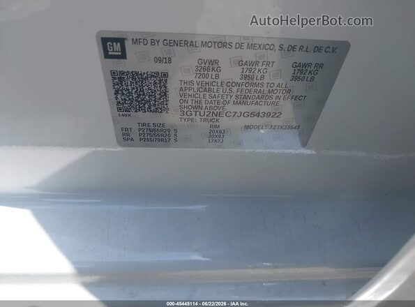 3GTU2NEC7JG543922 2018 GMC SIERRA White ძრავის განყოფილების ხედი