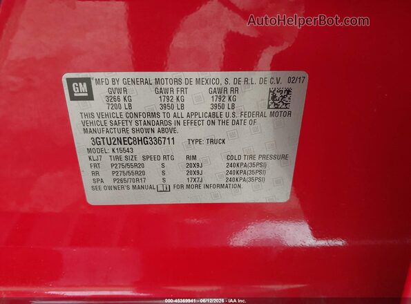 3GTU2NEC8HG336711 2017 GMC SIERRA Red ძრავის განყოფილების ხედი