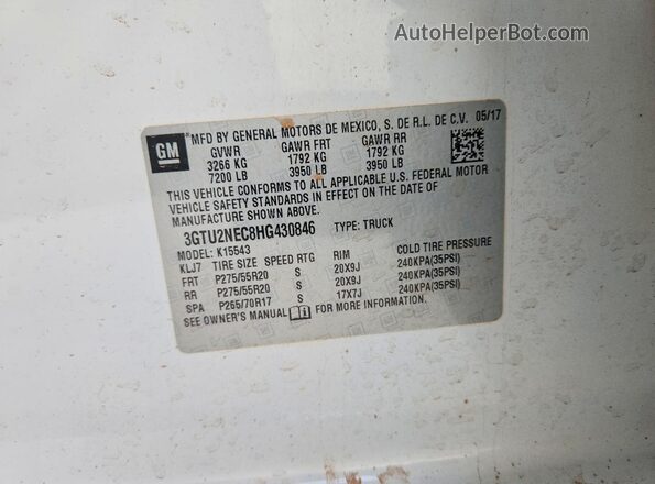 3GTU2NEC8HG430846 2017 GMC SIERRA White Widok komory silnika