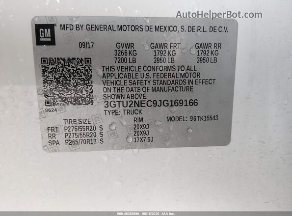 3GTU2NEC9JG169166 2018 GMC SIERRA White Engine compartment view