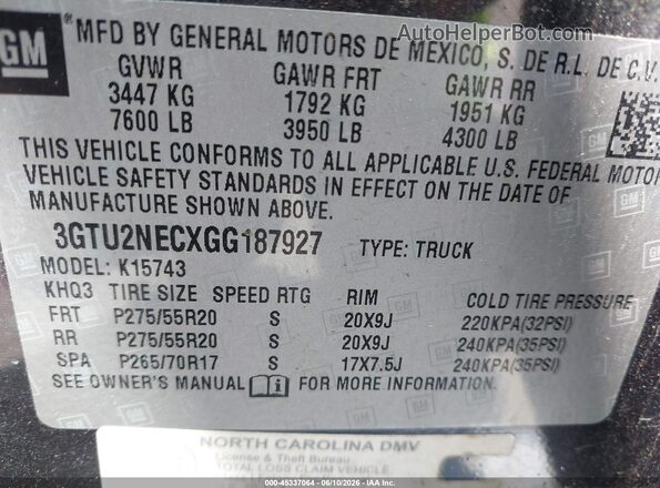 3GTU2NECXGG187927 2016 GMC SIERRA Gray Вид підкапотного простору