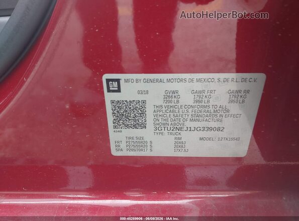 3GTU2NEJ1JG339082 2018 GMC SIERRA Red ძრავის განყოფილების ხედი